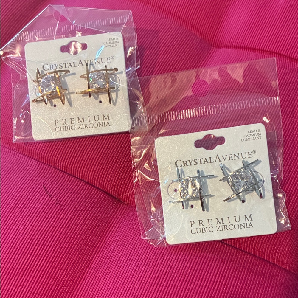 Silver Cubic Zirconia Earrings set of 2